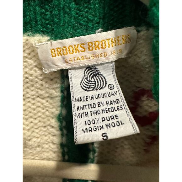 Brooks Brothers Rare Vintage Bow Hand Knit Christmas Sweater Pure Wool Small - Picture 13 of 15